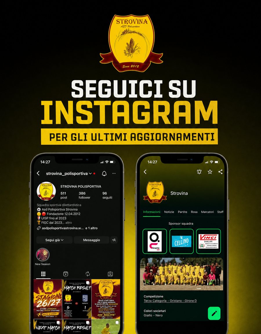 Seguici su Instagram per gli ultimi aggiornamenti — profilo della Polisportiva Strovina